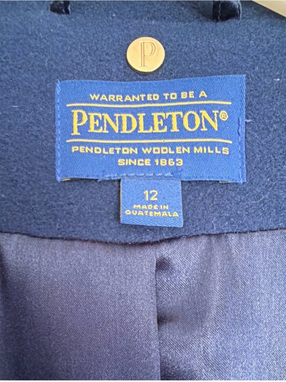 Pendleton Navy Wool-Blend Single-Button Pea Coat - Picture 2 of 6